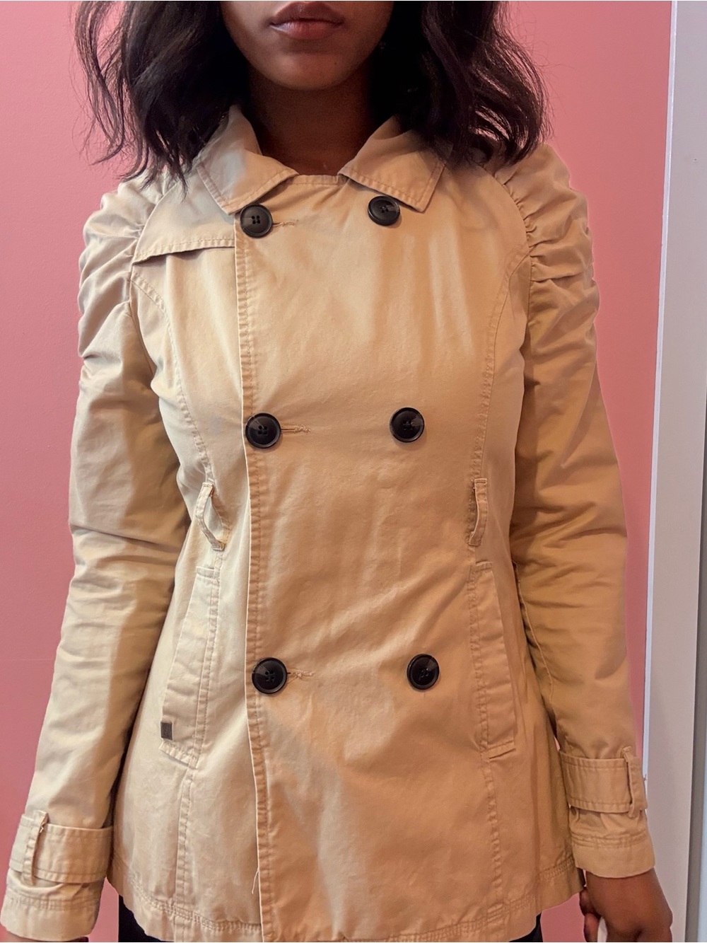 Beige Double-Breasted Trench Coat with Belt